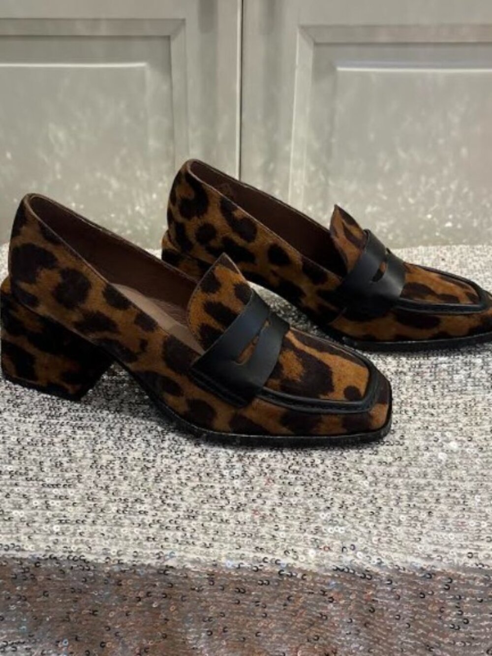 Wonders Leopard Print Suede Leather Block-Heel Shoes — Size 6 / EU 36